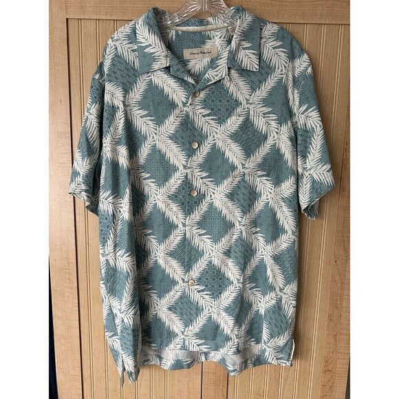 Tommy Bahama Other - TOMMY BAHAMA MENS SILK CAMP SHIRT SIZE LARGE TURQUOISE FLORAL PALM PRINT HAWAII